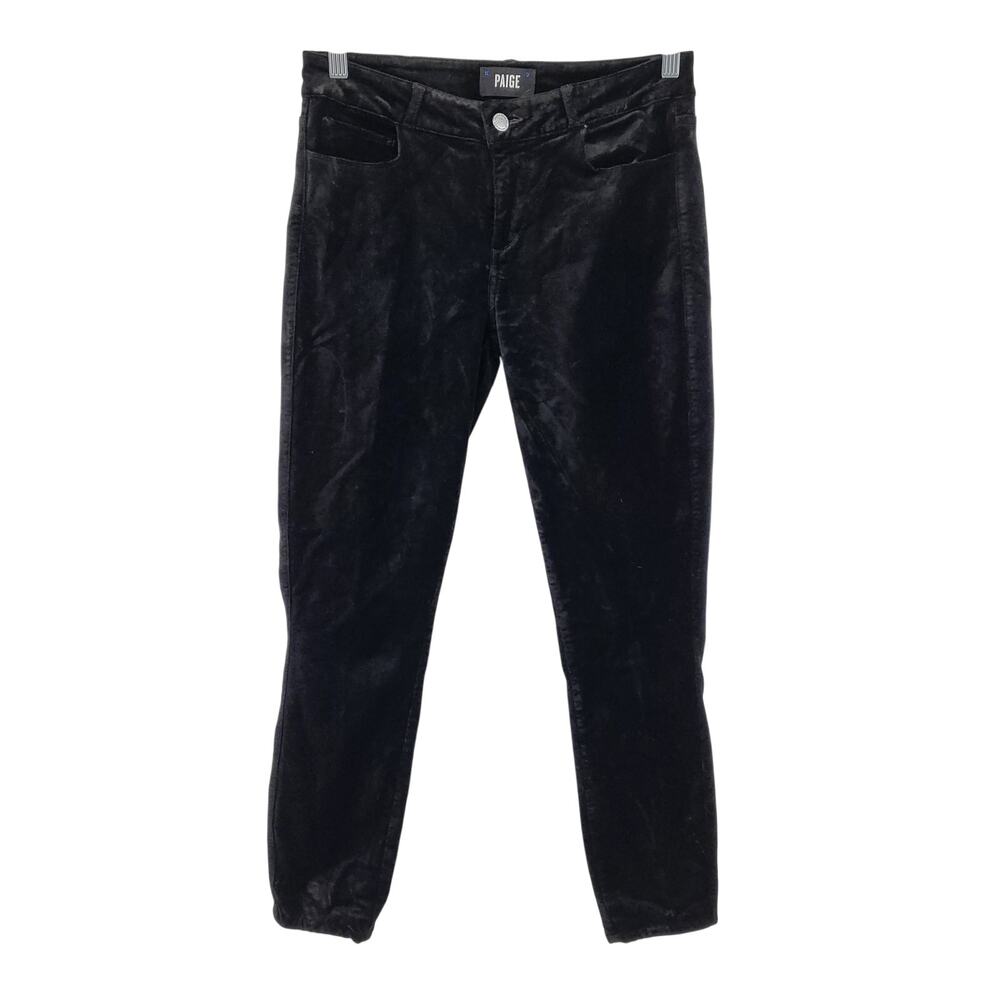 PAIGE Verdugo Ankle Black Crushed Velvet Slim Fit Pants Women's Size 27